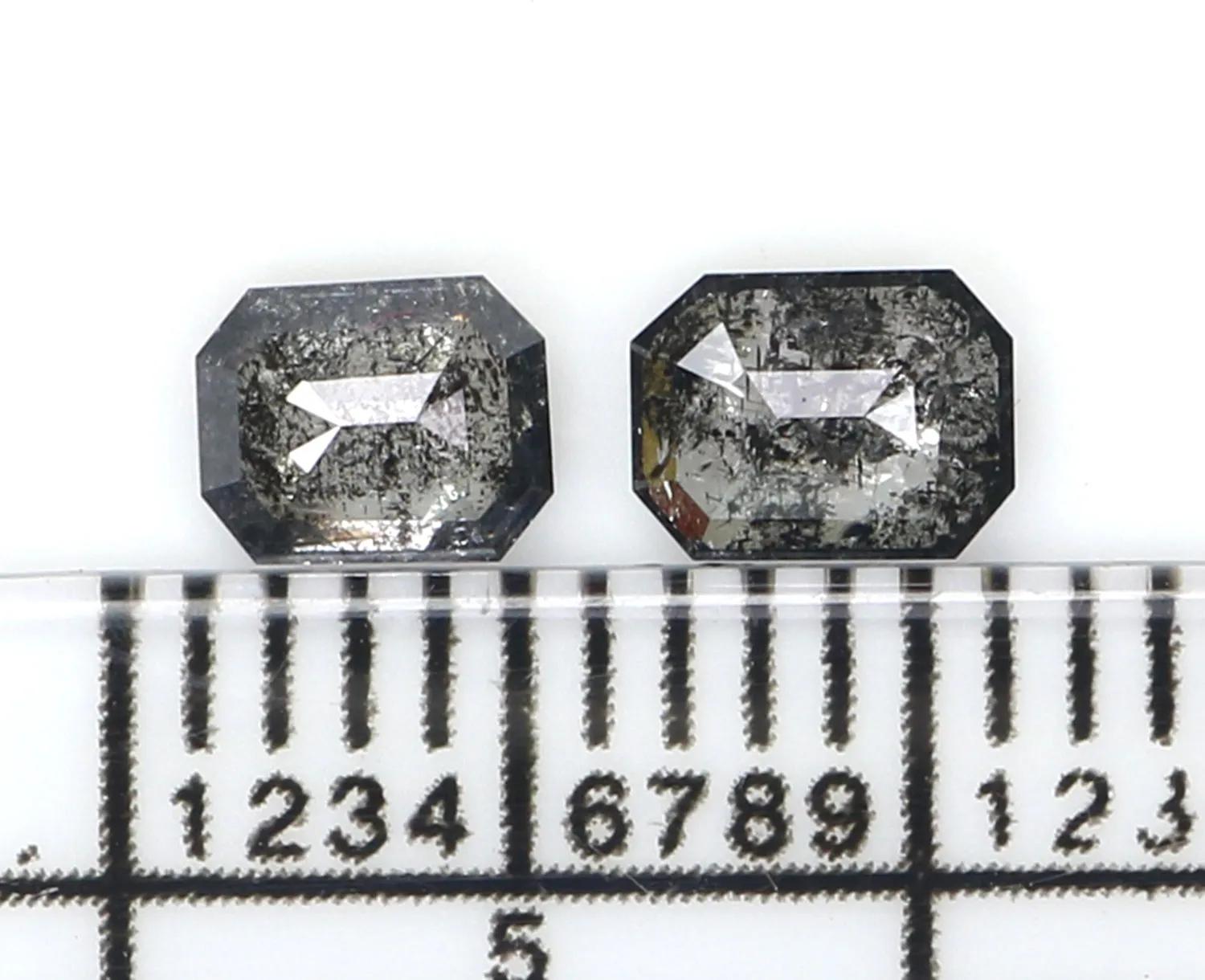 0.65 CT Natural Loose Emerald Pair Diamond Black Grey Color Emerald Cut Diamond 4.45 MM Salt And Pepper Diamond Emerald Pair Dia