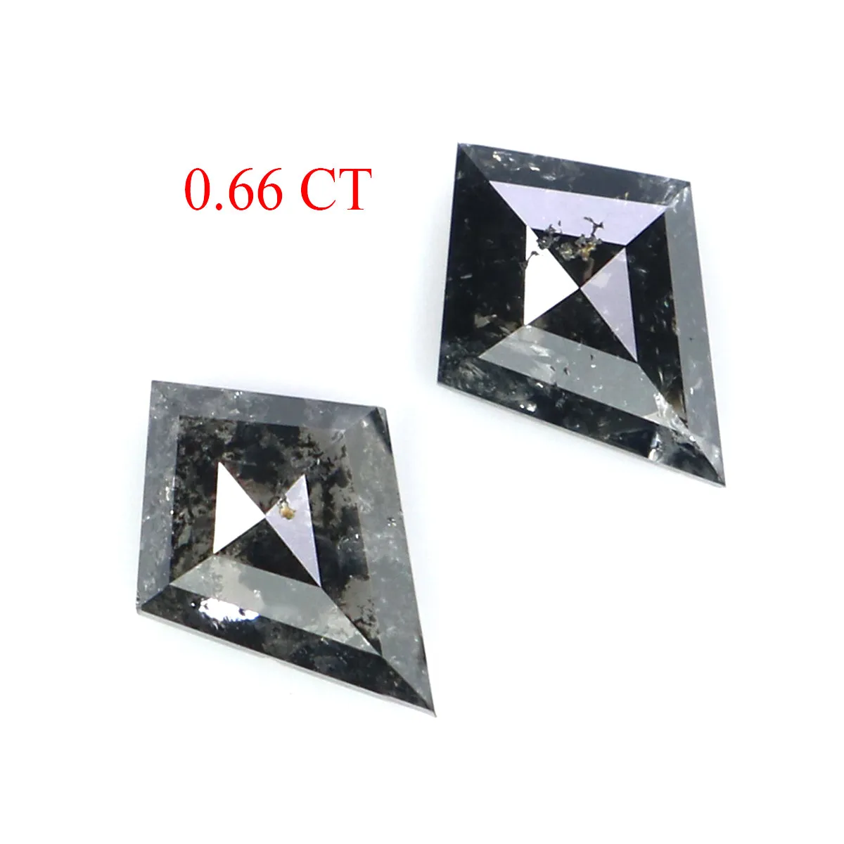 0.66 CT Natural Loose Kite Cut Pair Diamond Salt And Pepper Kite Shape Diamond 6.40 MM Natural Black Grey Color Kite Rose Cut Di