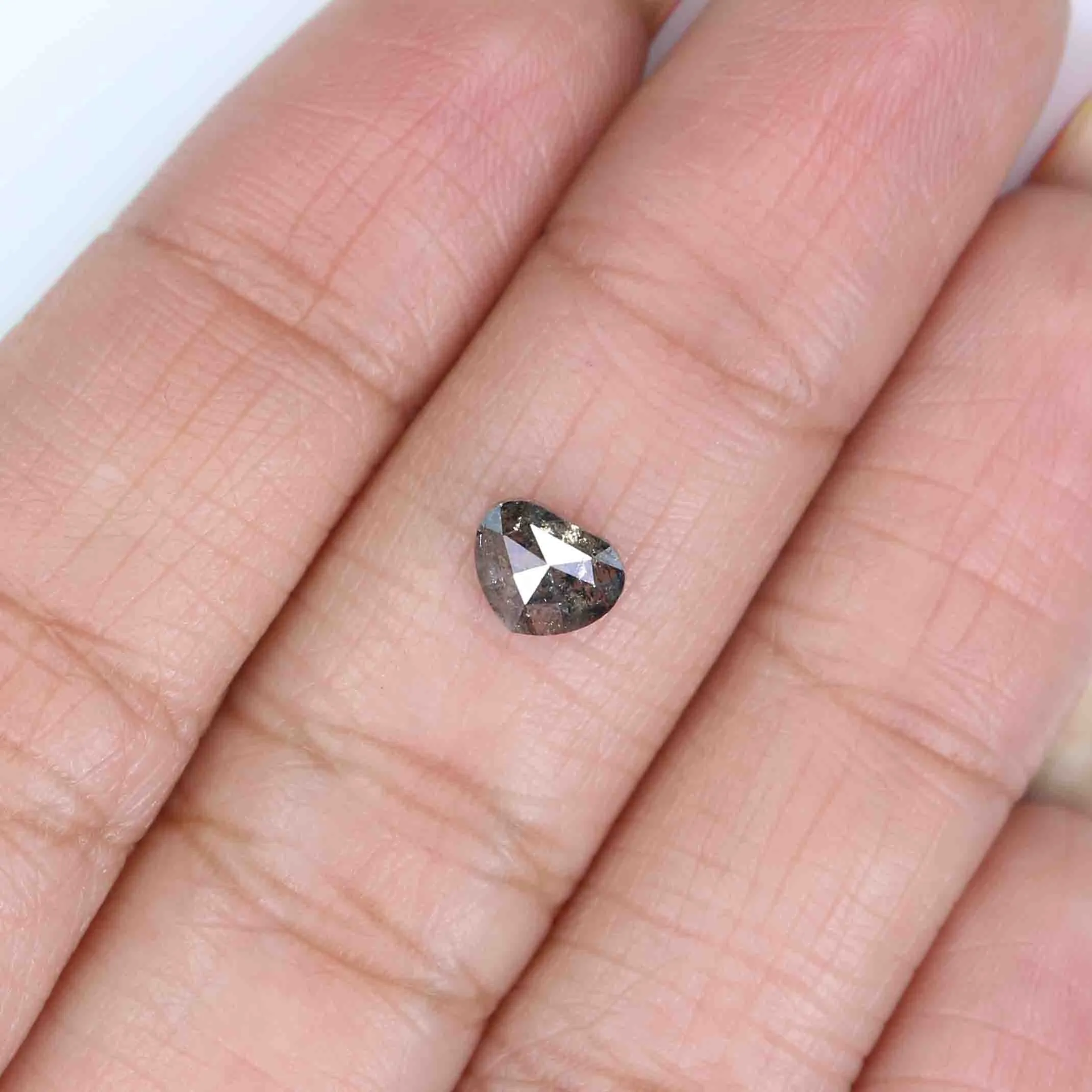 0.74 CT Natural Loose Heart Shape Diamond Salt And Pepper Heart Rose Cut Diamond 5.90 MM Black Grey Color Heart Rose Cut Diamond