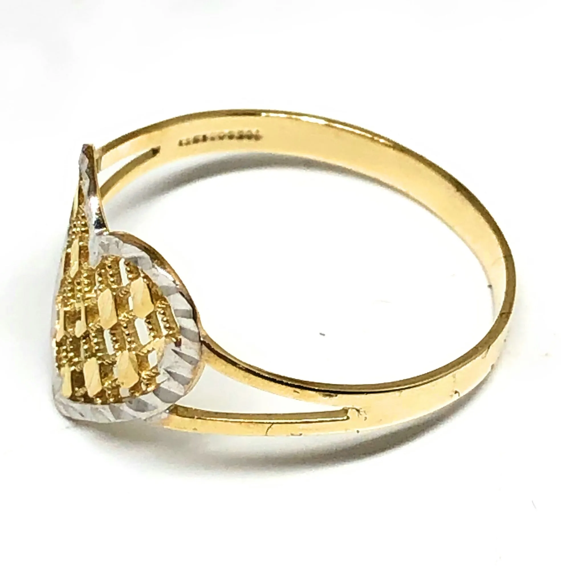 10k Solid Gold Yellow & White Gold Heart Ring