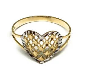 10k Solid Gold Yellow & White Gold Heart Ring