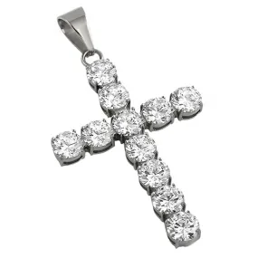 10MM CZ Bling Bling Cross Stainless Steel White or Yellow Gold