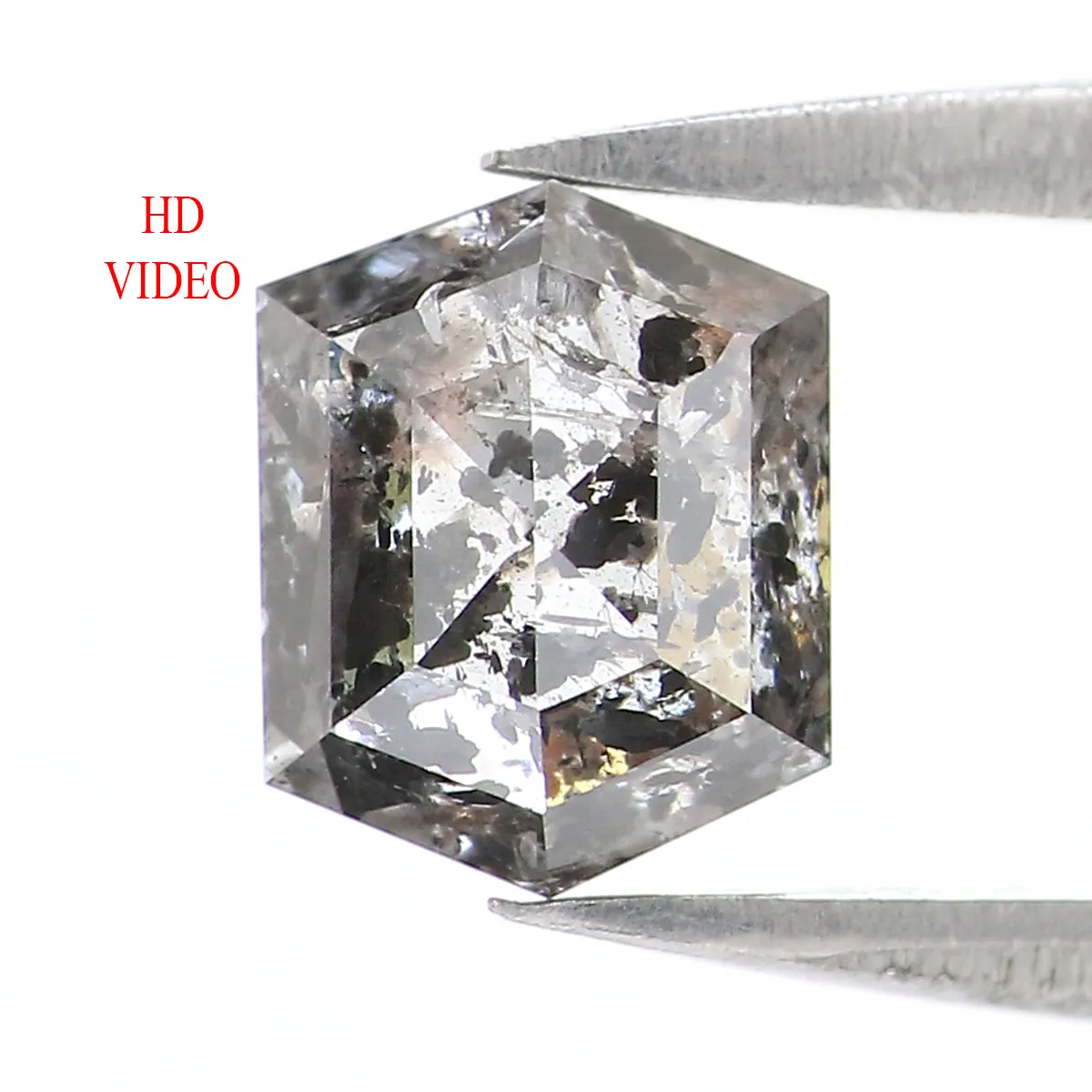 1.23 CT Natural Loose Hexagon Shape Diamond Salt And Pepper Hexagon Shape Diamond 6.90 MM Black Grey Color Hexagon Rose Cut Diam