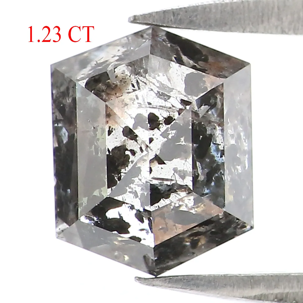 1.23 CT Natural Loose Hexagon Shape Diamond Salt And Pepper Hexagon Shape Diamond 6.90 MM Black Grey Color Hexagon Rose Cut Diam