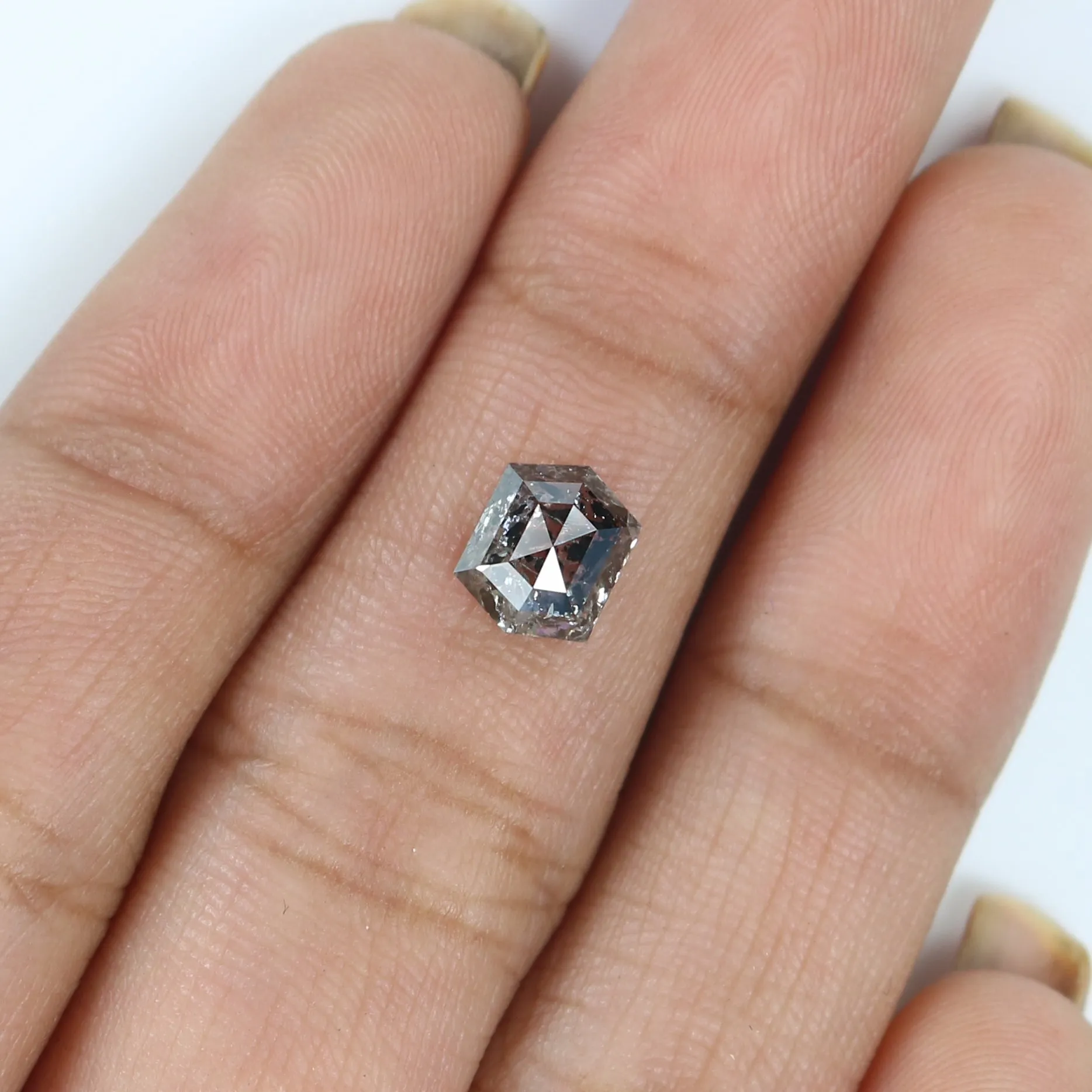 1.23 CT Natural Loose Hexagon Shape Diamond Salt And Pepper Hexagon Shape Diamond 6.90 MM Black Grey Color Hexagon Rose Cut Diam