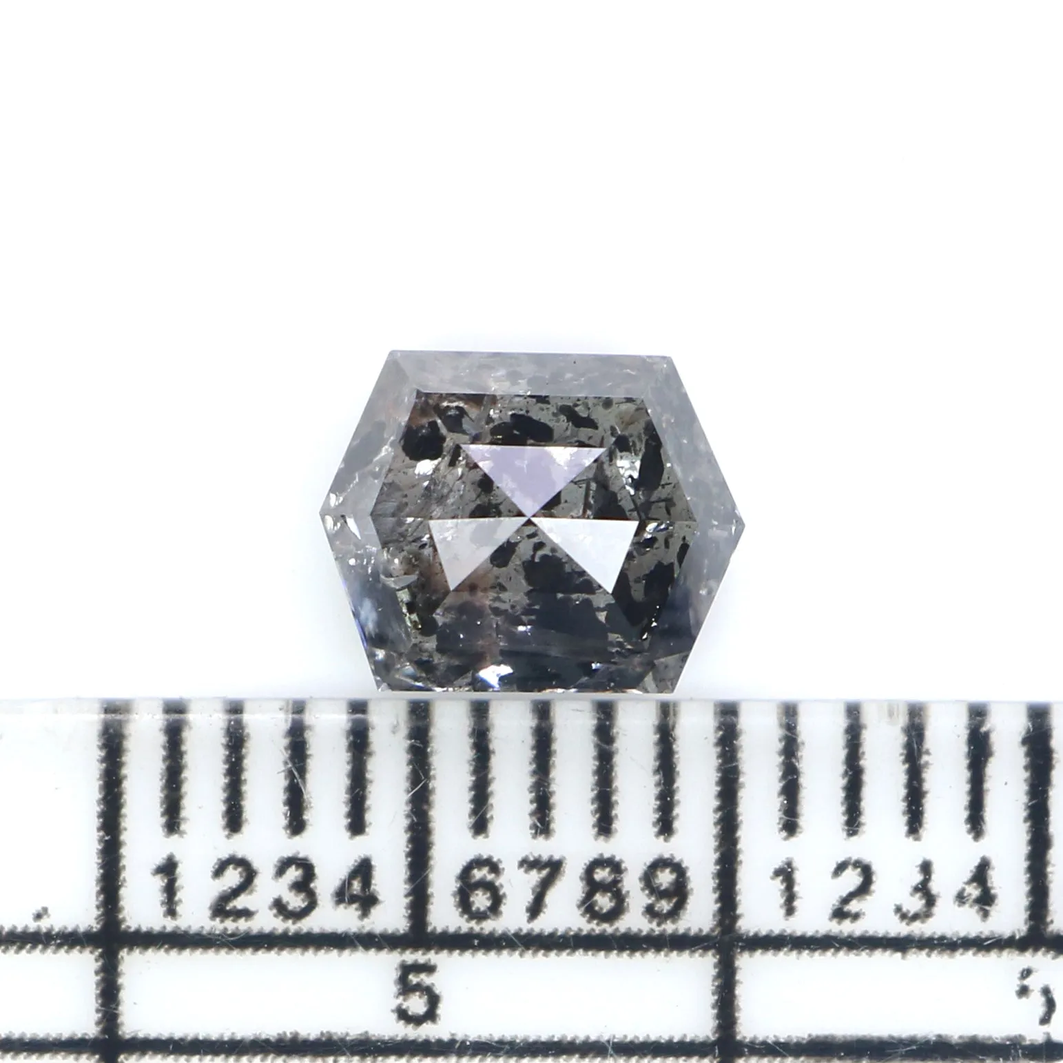 1.23 CT Natural Loose Hexagon Shape Diamond Salt And Pepper Hexagon Shape Diamond 6.90 MM Black Grey Color Hexagon Rose Cut Diam