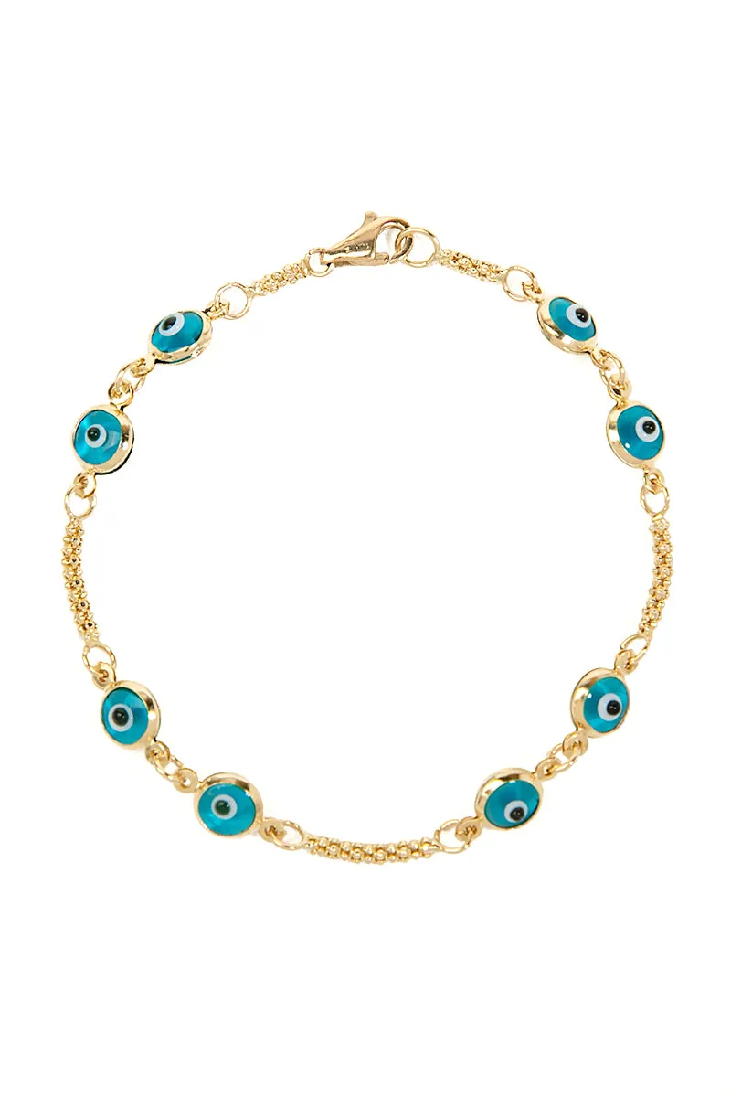 14k Gold Blue Evil Eye Bracelet