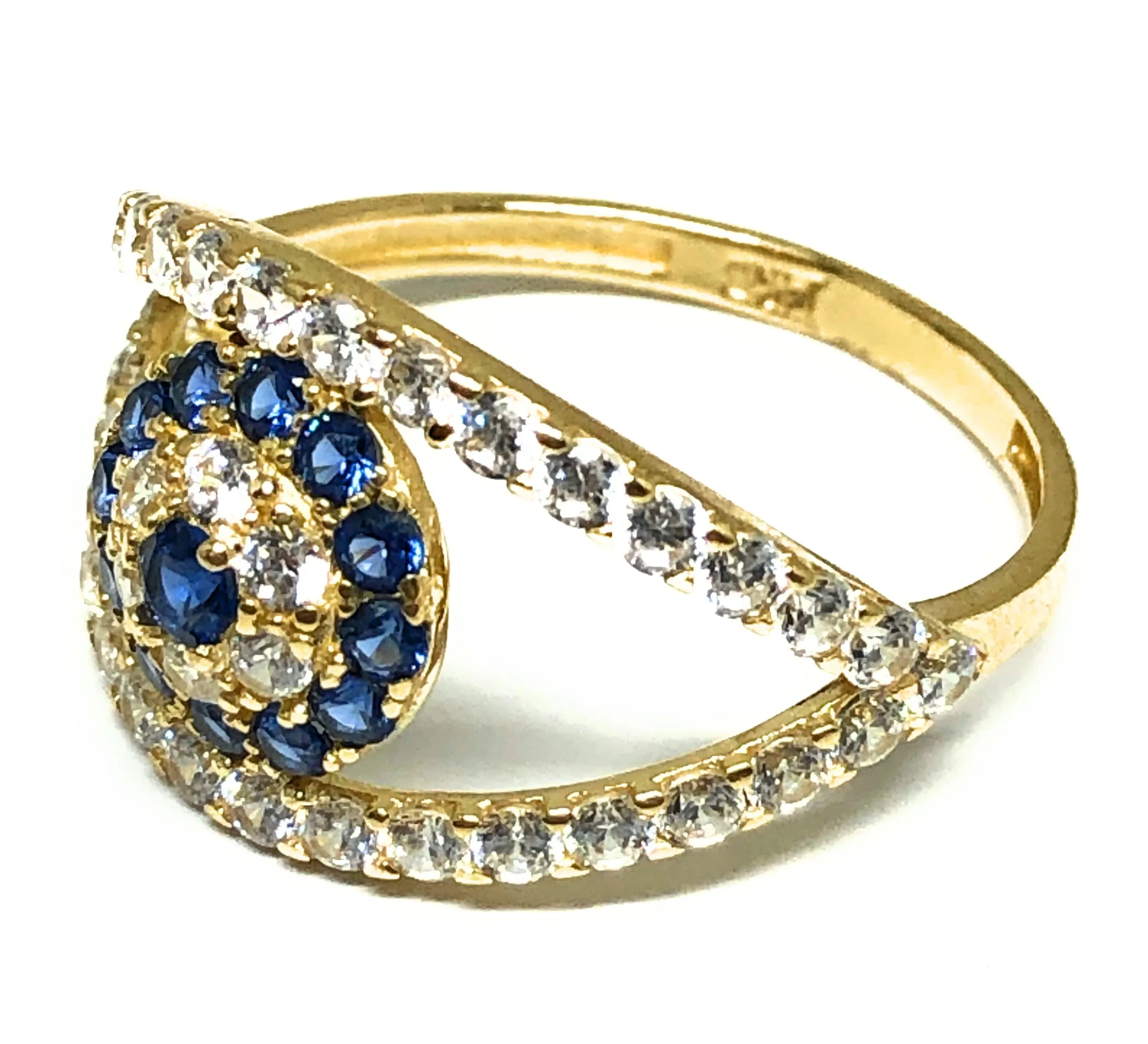 14k Solid Gold Evil Eye BLUE CZ Ring