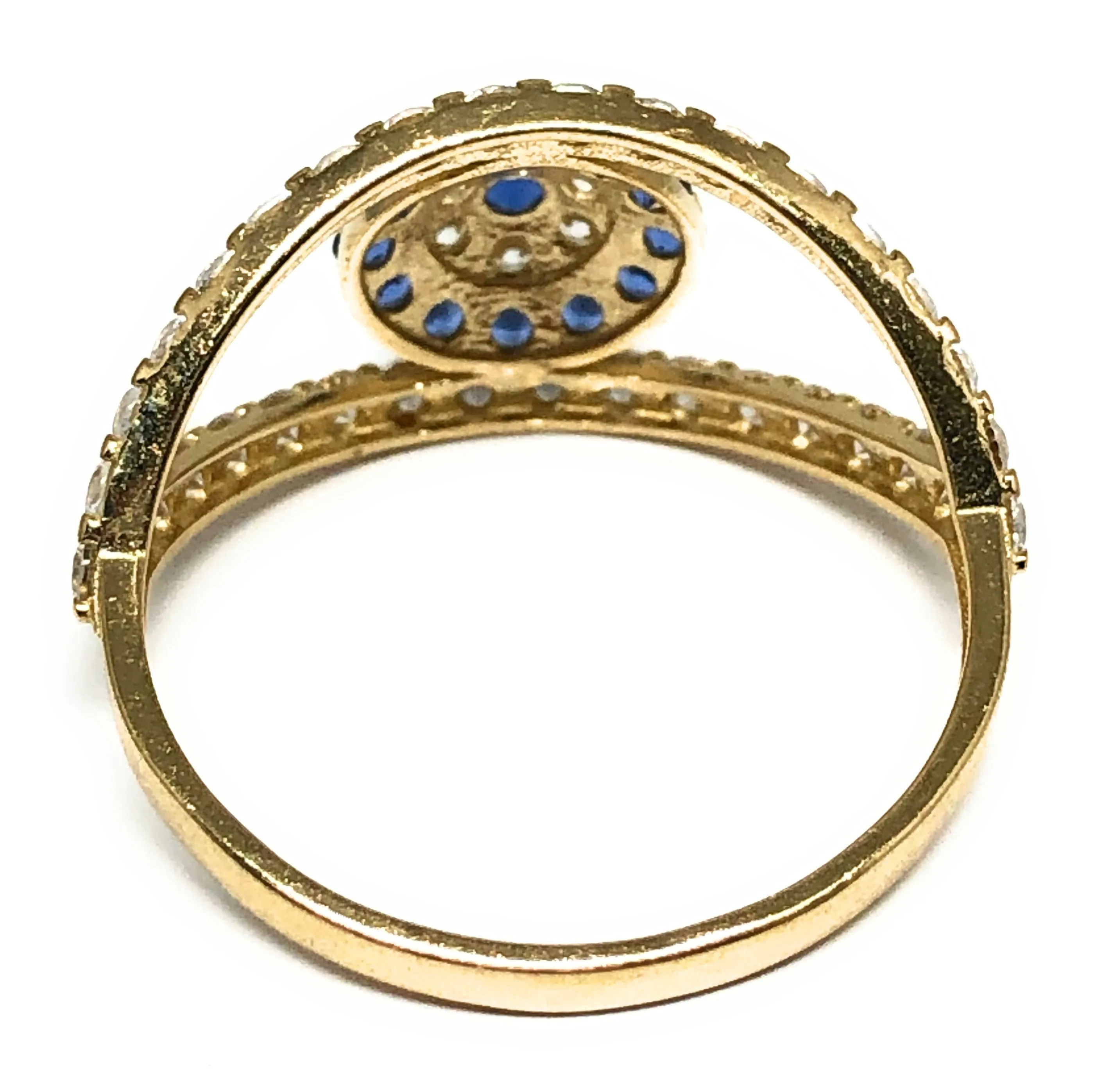 14k Solid Gold Evil Eye BLUE CZ Ring