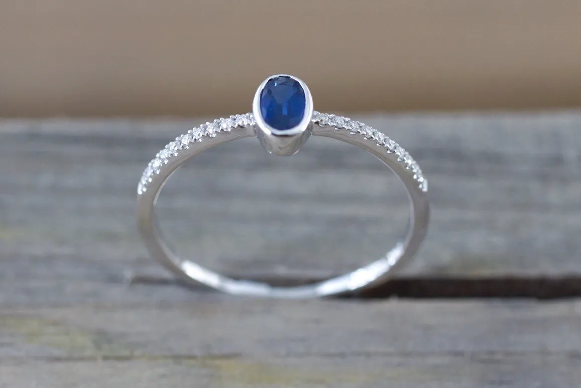 14k White Gold Oval Blue Sapphire Diamond Ring  ASPER1430060