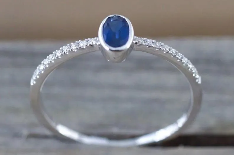 14k White Gold Oval Blue Sapphire Diamond Ring  ASPER1430060