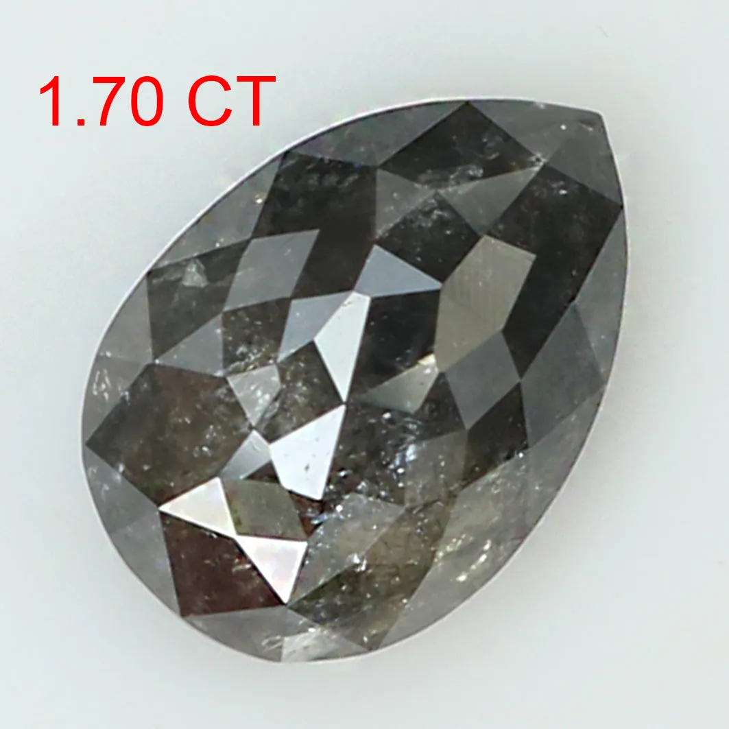 1.70 CT Natural Loose Pear Shape Diamond Salt And Pepper Pear Rose Cut Diamond 9.00 MM Black Grey Color Pear Shape Rose Cut Diam