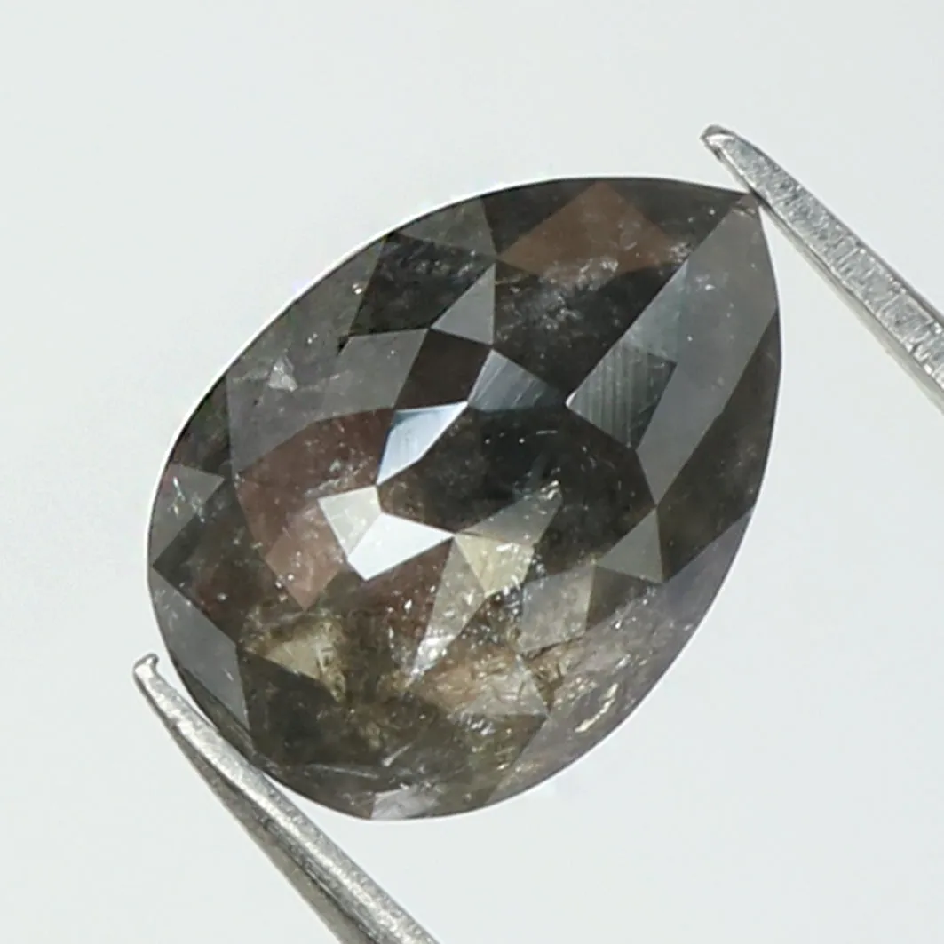 1.70 CT Natural Loose Pear Shape Diamond Salt And Pepper Pear Rose Cut Diamond 9.00 MM Black Grey Color Pear Shape Rose Cut Diam