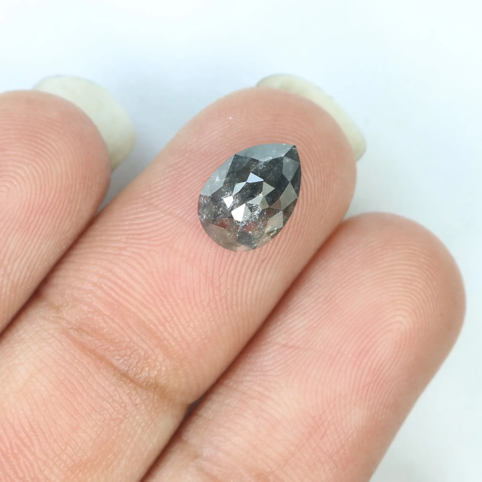 1.70 CT Natural Loose Pear Shape Diamond Salt And Pepper Pear Rose Cut Diamond 9.00 MM Black Grey Color Pear Shape Rose Cut Diam