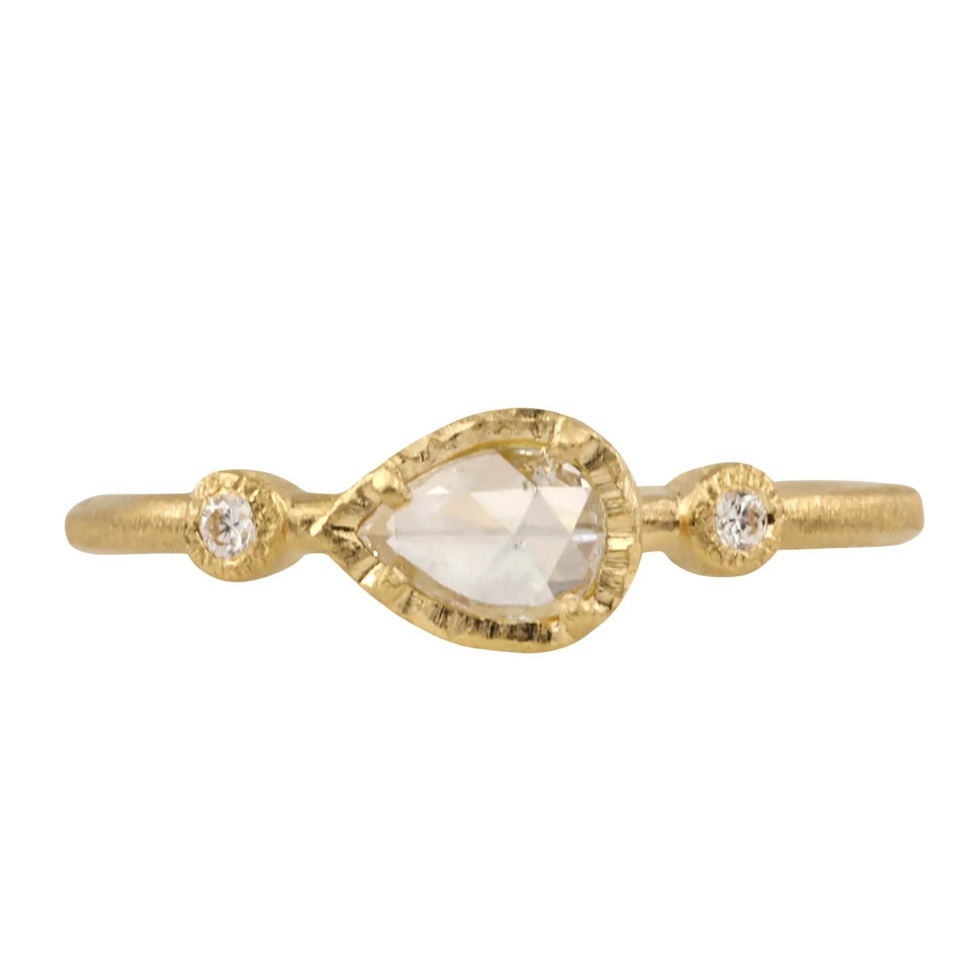 18K Gold Prong-Set Rose Cut Pear Shaped White Diamond Ring