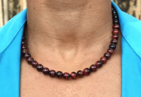 19 inch Red Tiger Eye Necklace 10mm