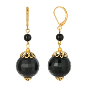 1928 Jewelry Round Black Faceted Beaded Drop Earrings