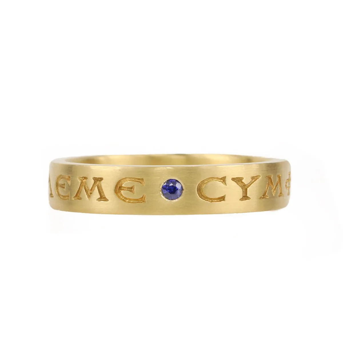 20K Gold Engraved Greek Ring with Blue Sapphire Details