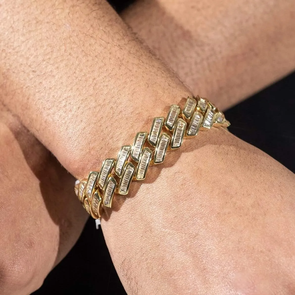 20mm Baguette Miami Link Bracelet - Gold