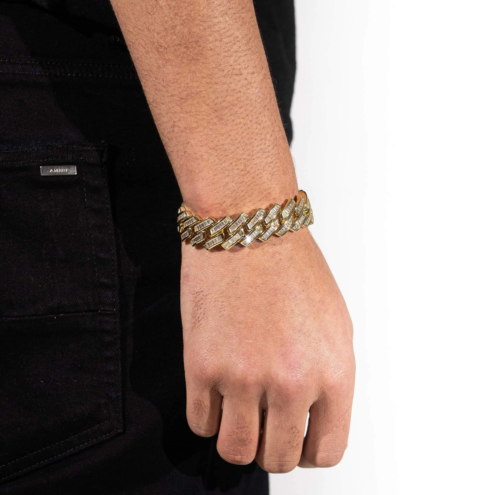 20mm Baguette Miami Link Bracelet - Gold