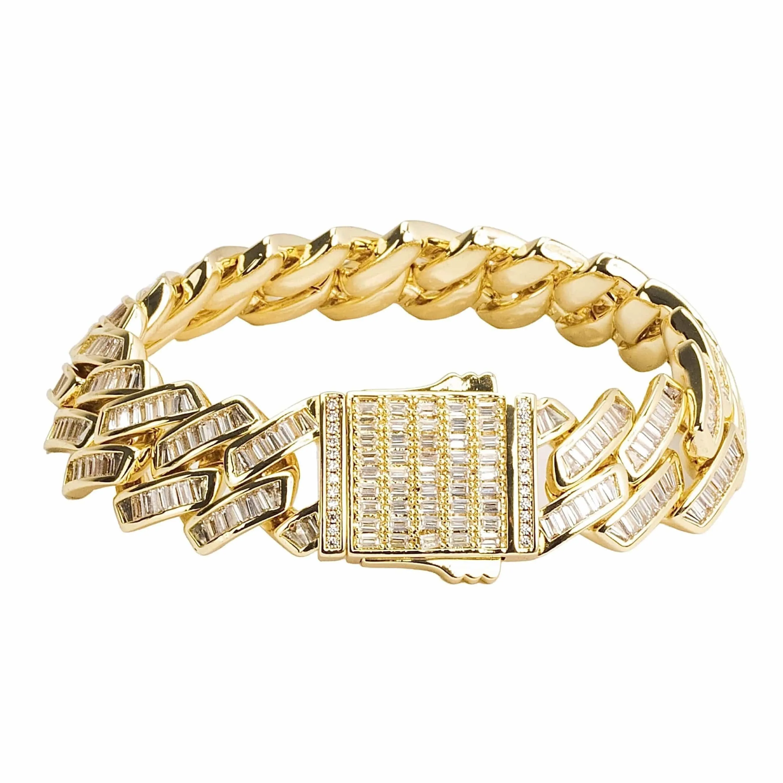 20mm Baguette Miami Link Bracelet - Gold