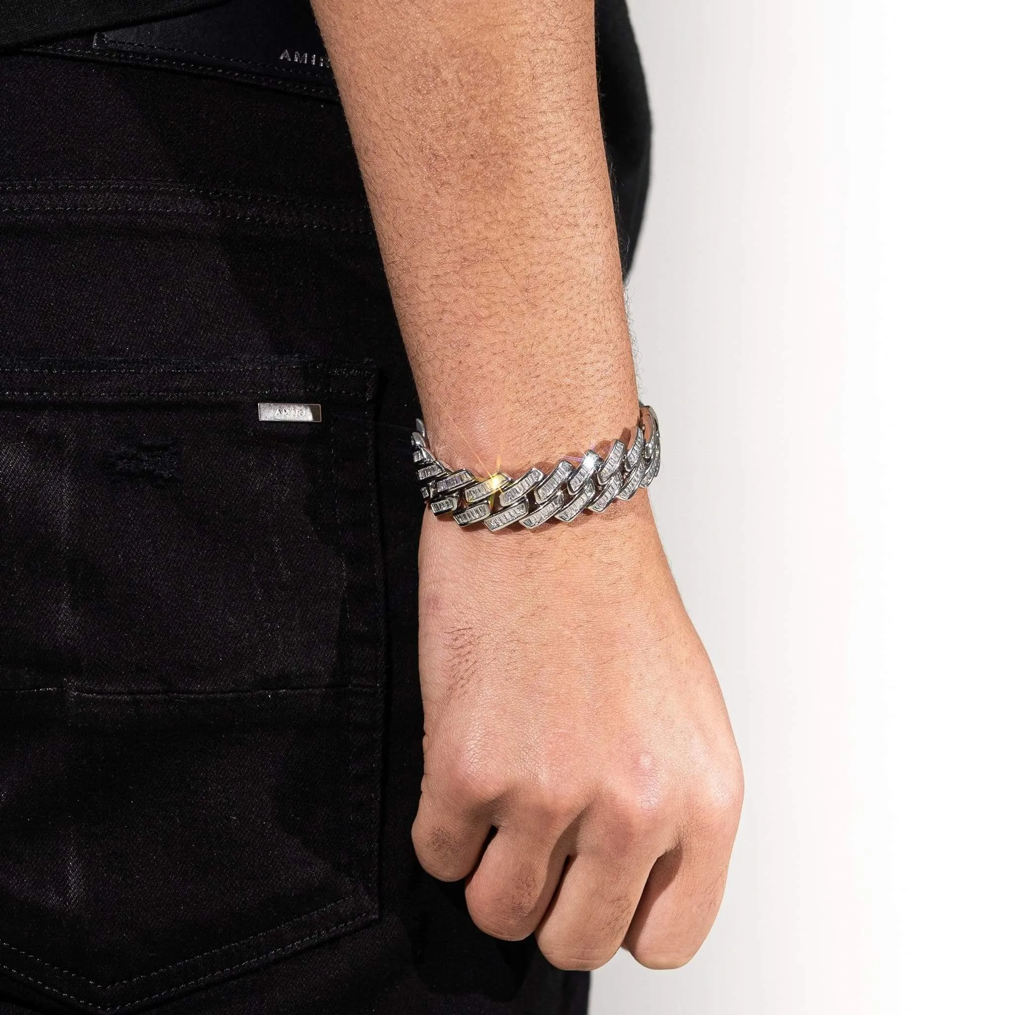 20mm Baguette Miami Link Bracelet - White Gold