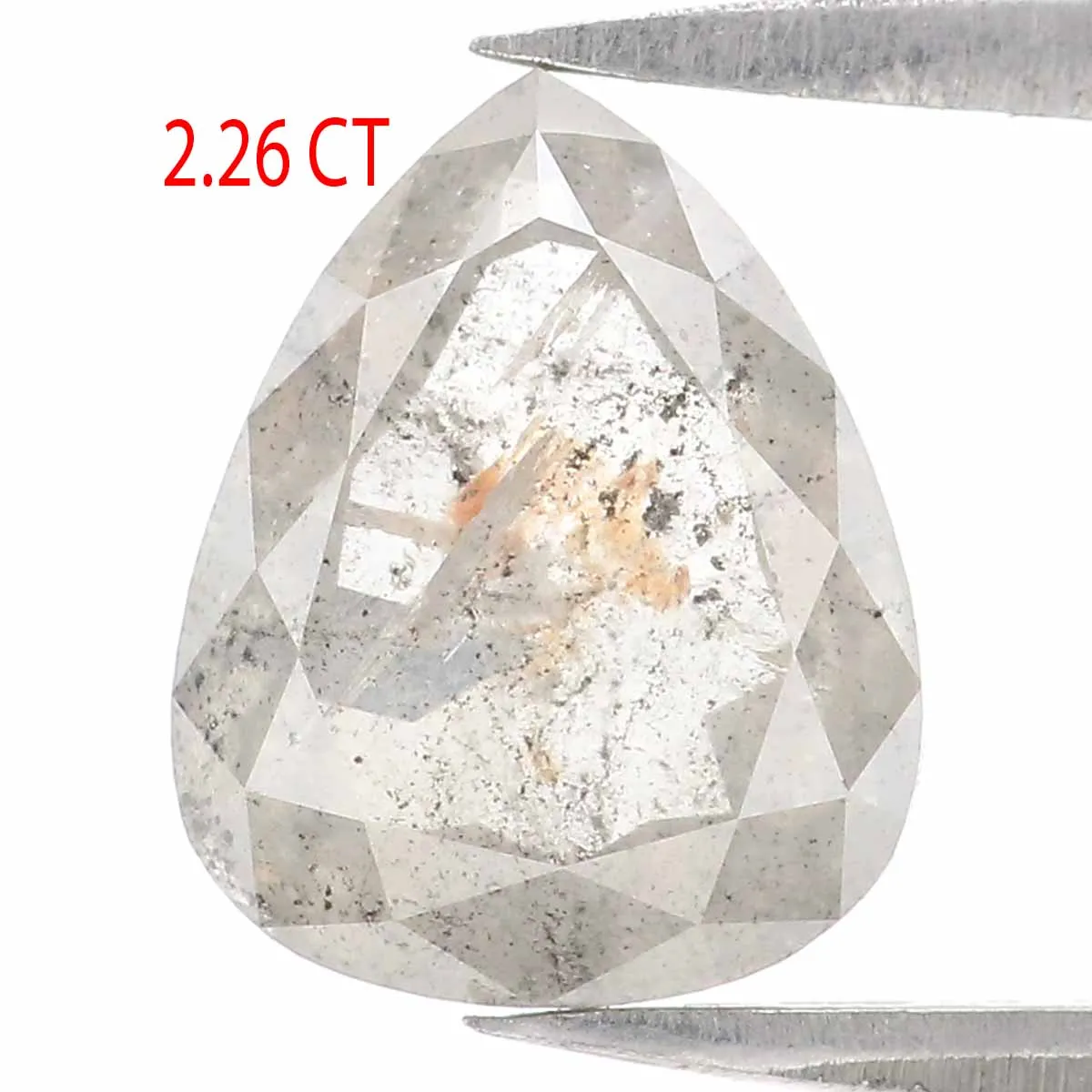 2.26 CT Natural Loose Pear Diamond Grey Color Pear Cut Diamond 9.30 MM Natural Loose Salt And Pepper Diamond Pear Rose Cut Diamo