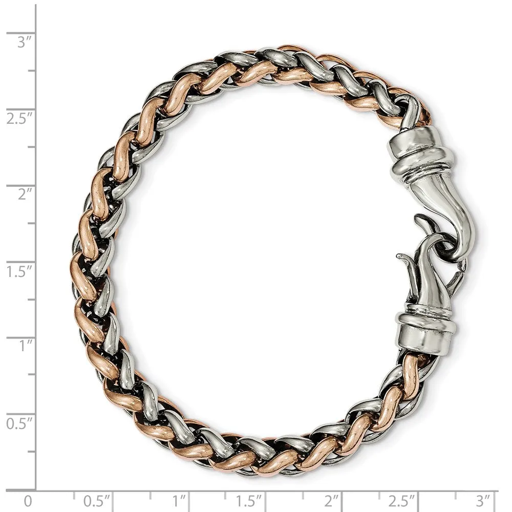 7mm Stainless Steel & Rose Plated Spiga Chain Bracelet, 8.5 Inch