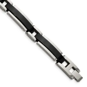 8.5mm Stainless Steel Polished & Black Plated Link Bracelet, 8.5 Inch