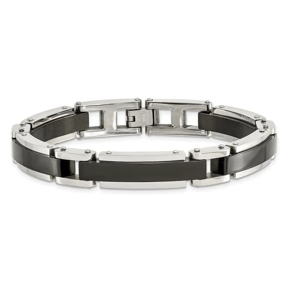 8.5mm Stainless Steel Polished & Black Plated Link Bracelet, 8.5 Inch