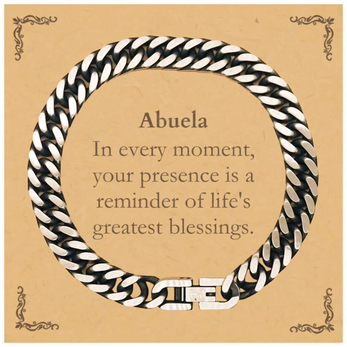 Abuela Thank You Gifts, Your presence is a reminder of life's greatest, Appreciation Blessing Birthday Cuban Link Chain Bracelet