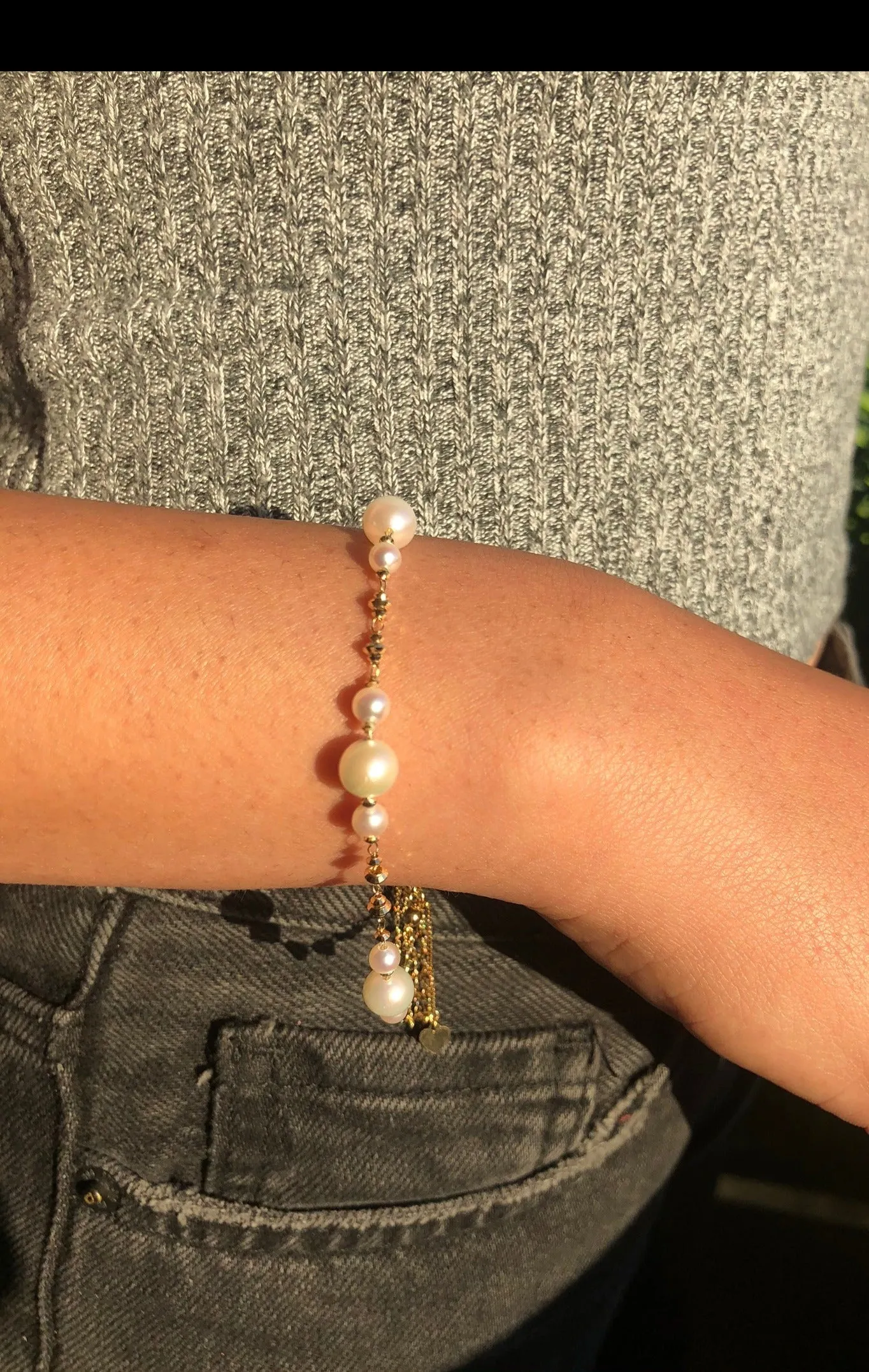 Adjustable Akoya Pearl Tassel Bracelet