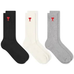 AMI 3 Pack Heart SockOff White, Grey & Black