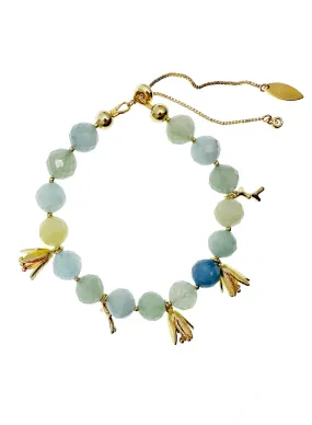 Aquamarine with Floral Charms Adjustable Bracelet JB014