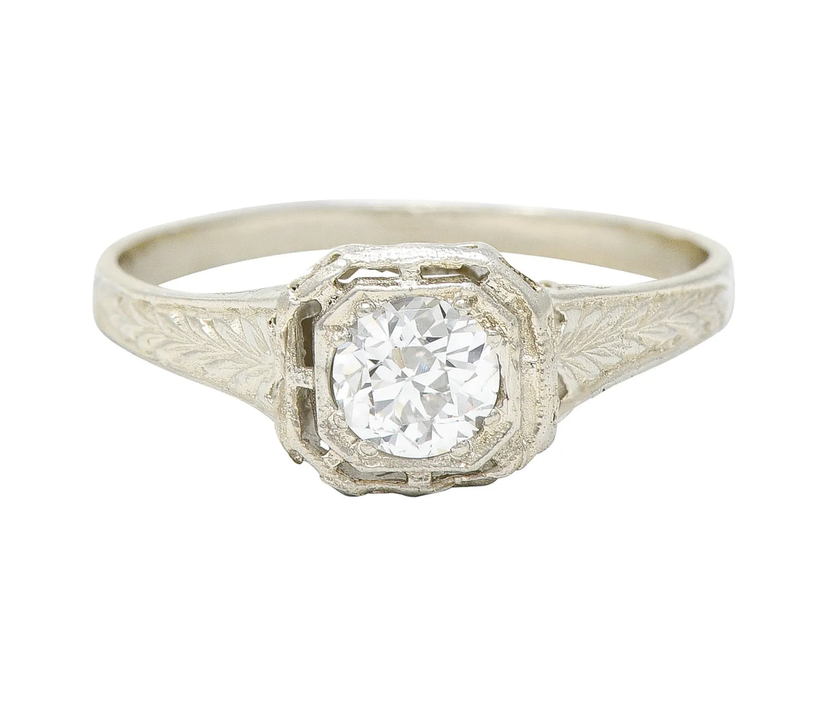 Art Deco 0.39 CTW Diamond 14 Karat White Gold Wheat Engagement Ring