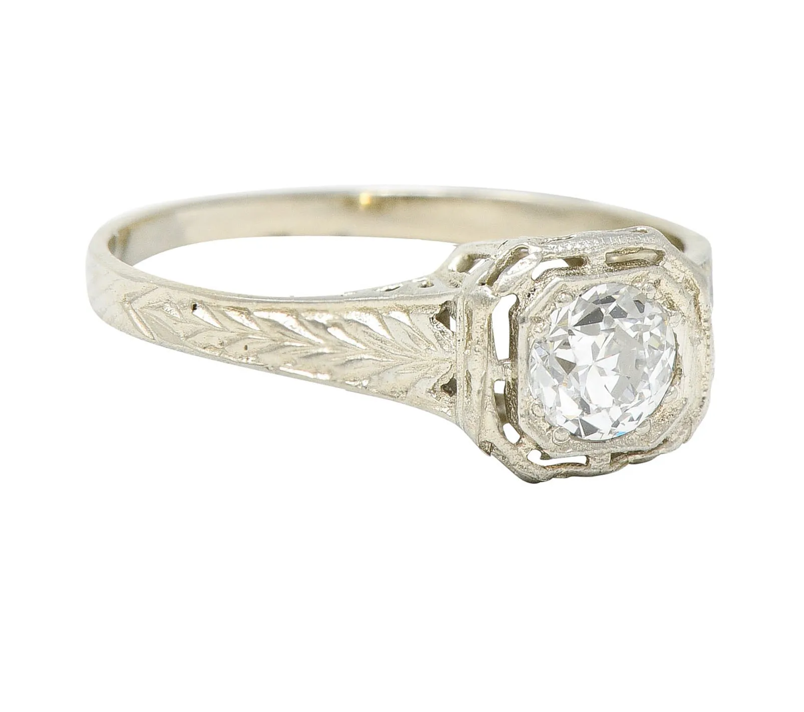 Art Deco 0.39 CTW Diamond 14 Karat White Gold Wheat Engagement Ring