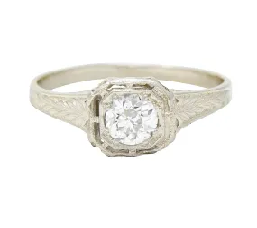 Art Deco 0.39 CTW Diamond 14 Karat White Gold Wheat Engagement Ring