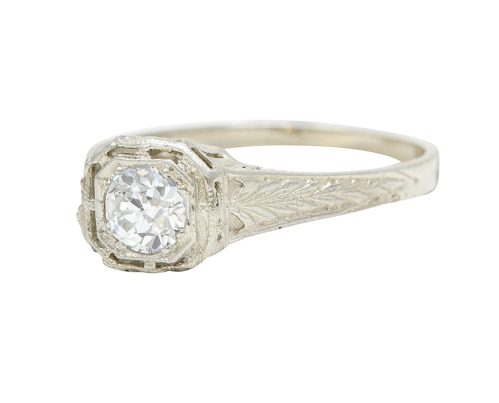 Art Deco 0.39 CTW Diamond 14 Karat White Gold Wheat Engagement Ring