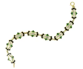 Art Deco Black & Green Enamel 14 Karat Gold Link Bracelet