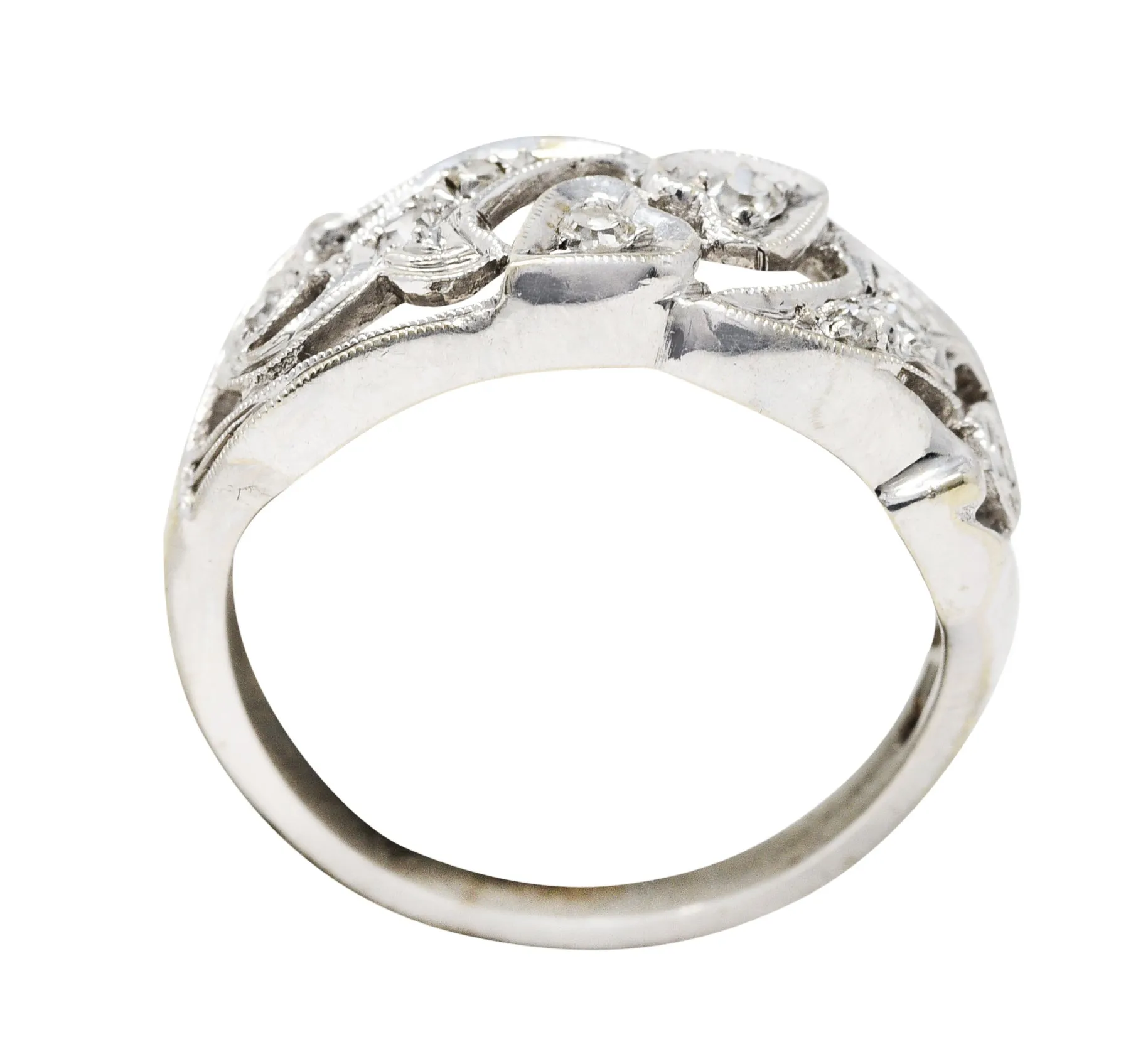 Art Deco Diamond 14 Karat White Gold Ivy Band Ring