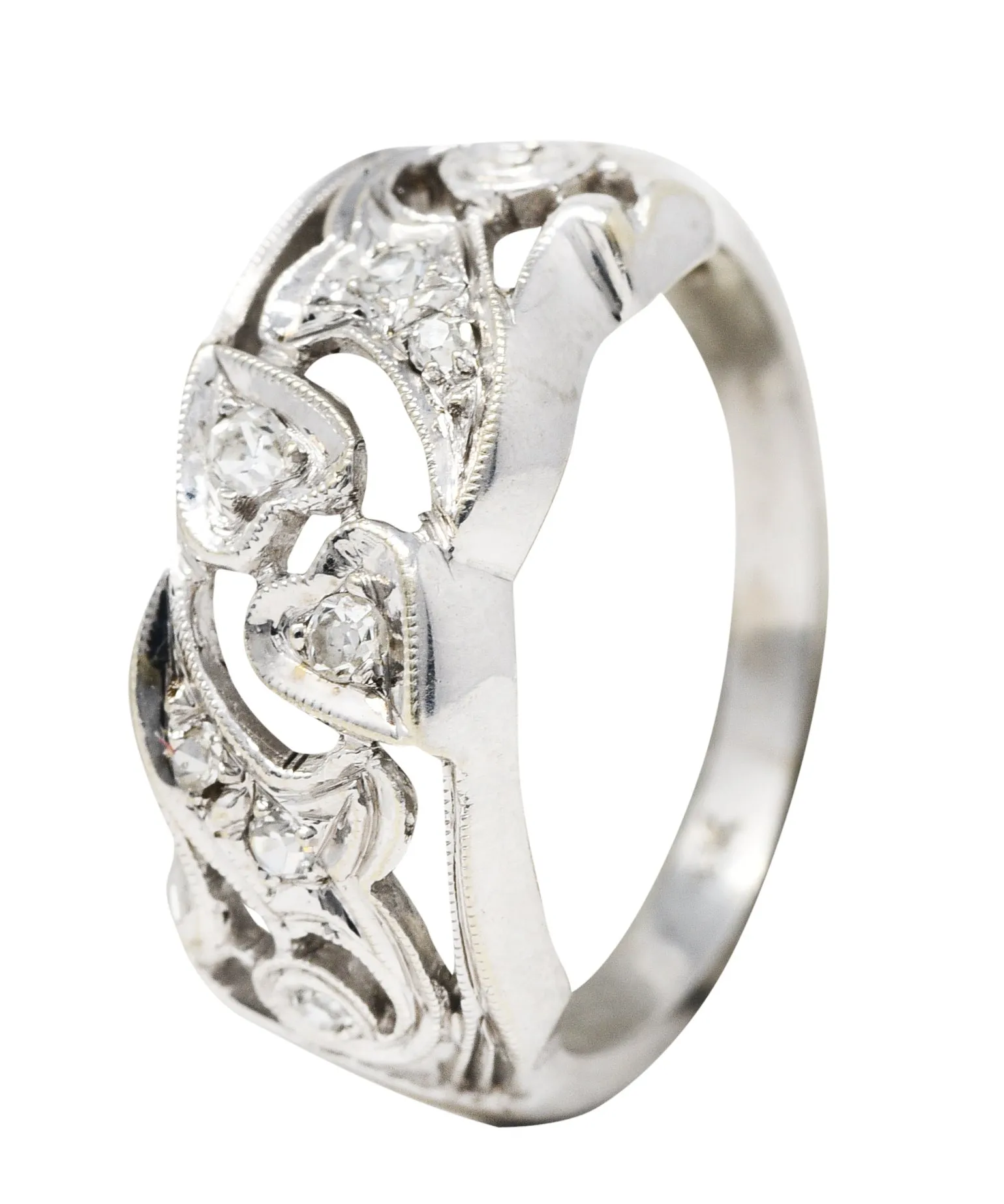 Art Deco Diamond 14 Karat White Gold Ivy Band Ring