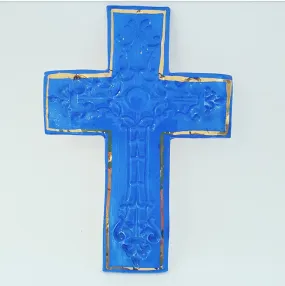 Avignon ceramic wall cross in Cobalt Blue and Gold