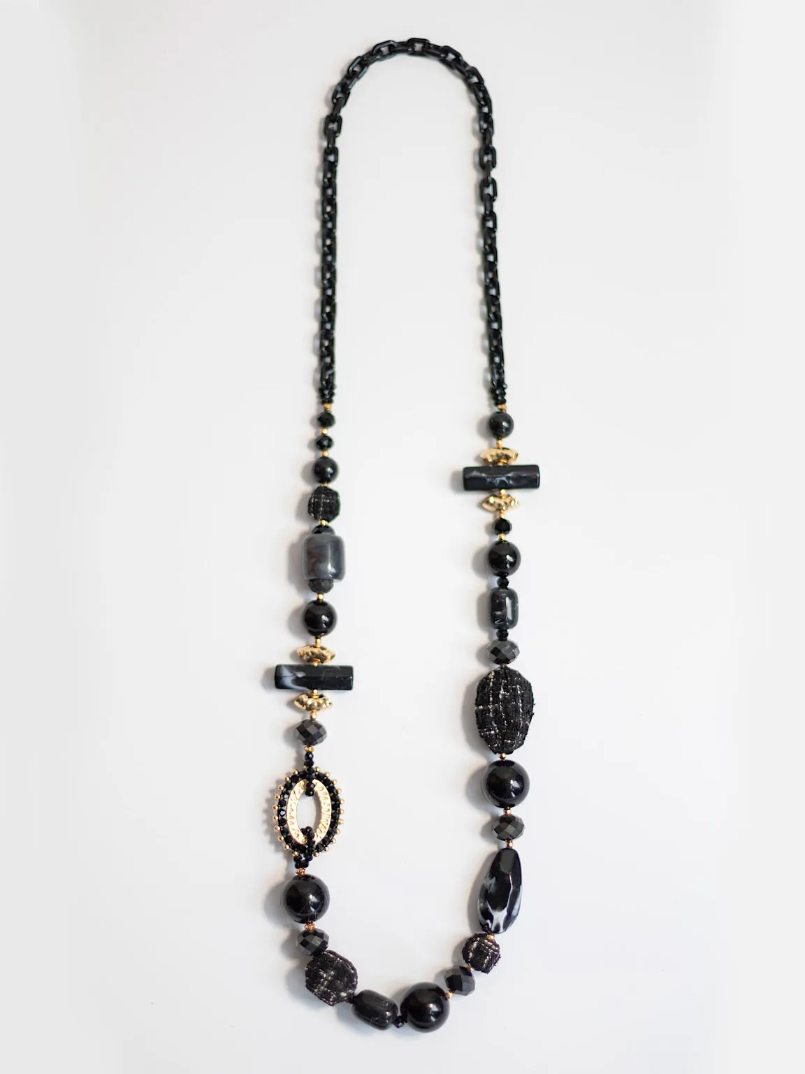 Black Chain Link Multi Bead Necklace