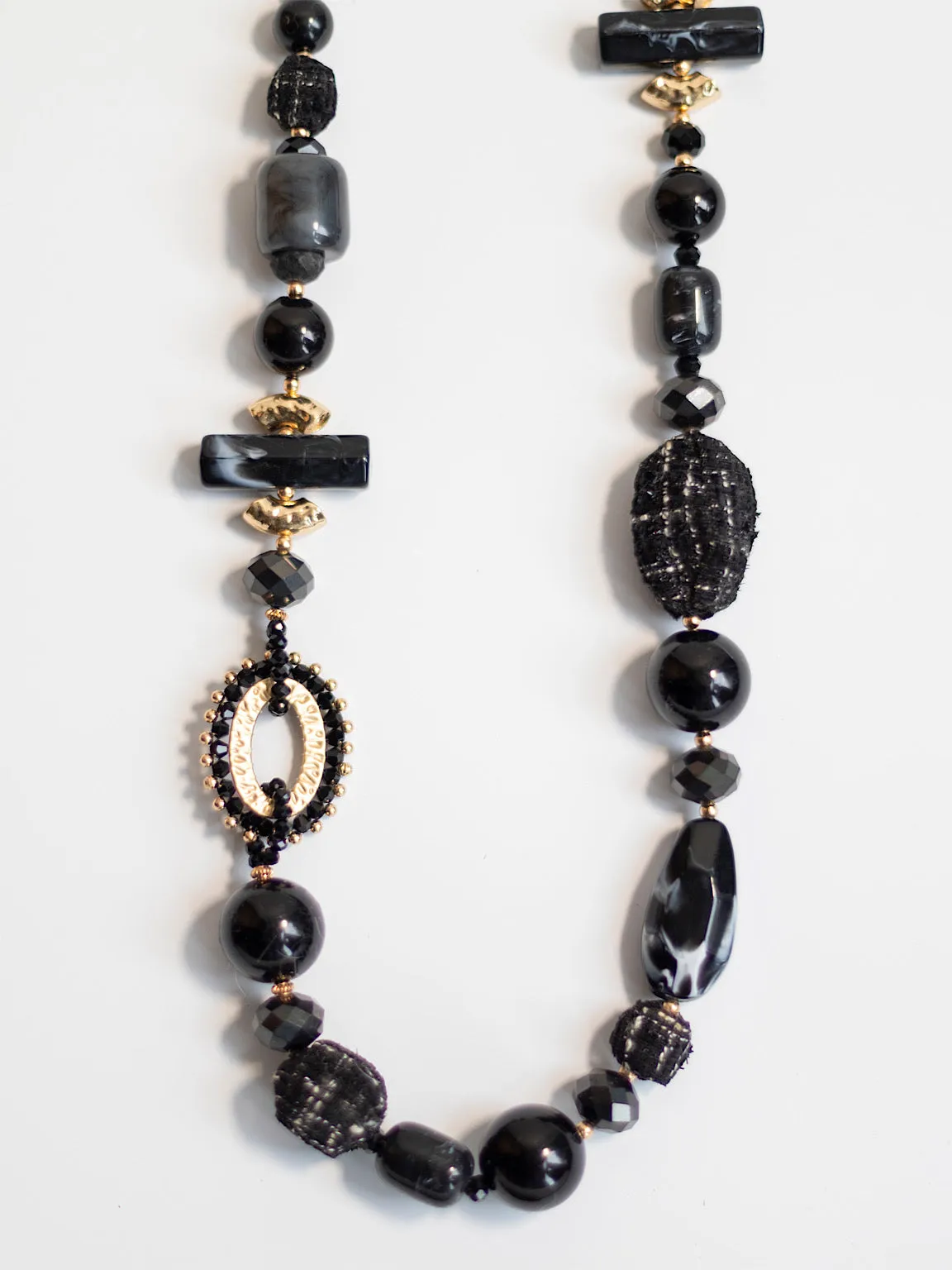 Black Chain Link Multi Bead Necklace