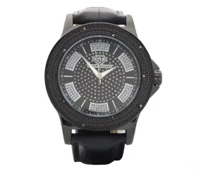 Black Super Techno Watch .10ct Real Diamonds Leather