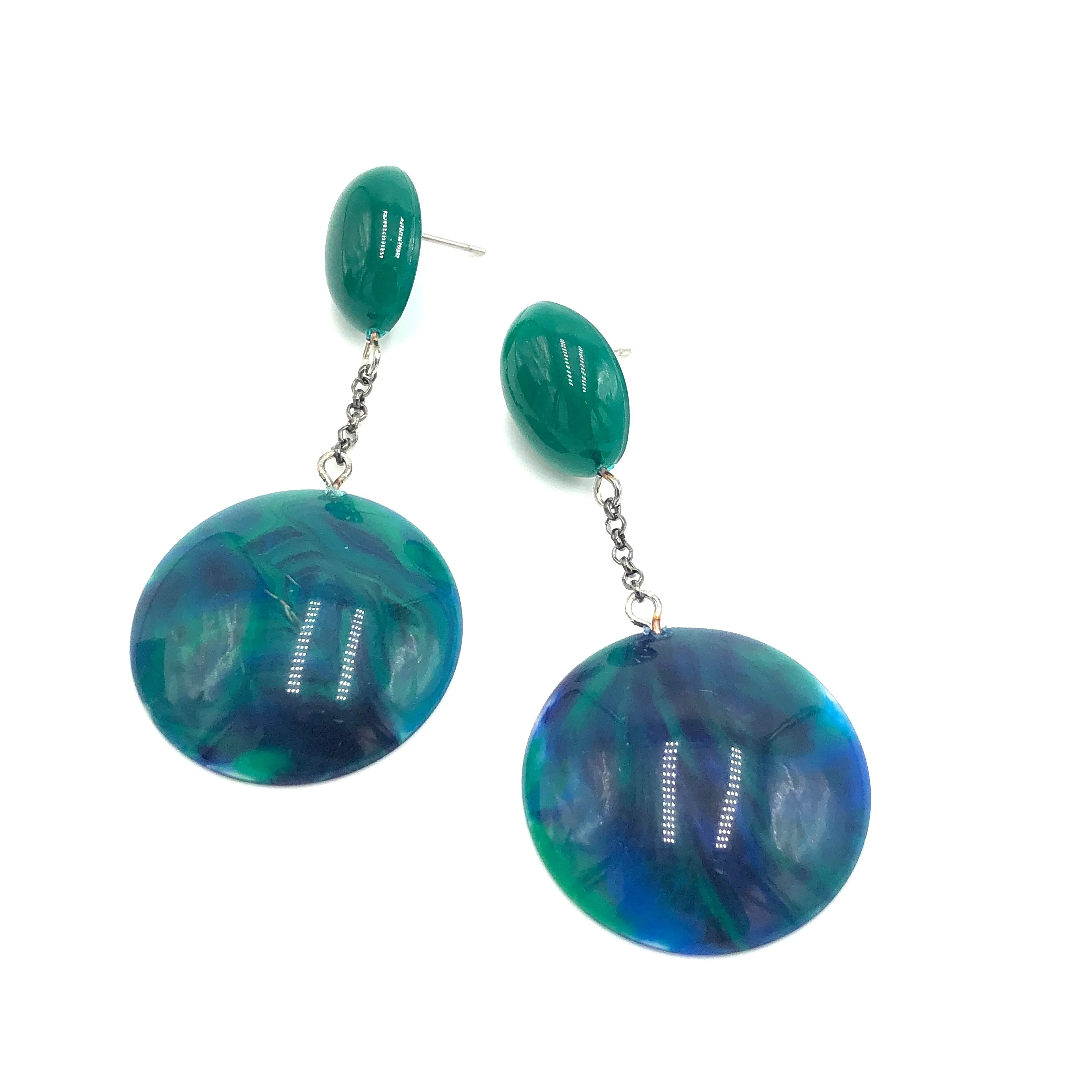 Blue & Deep Emerald Chain-Link Earrings *