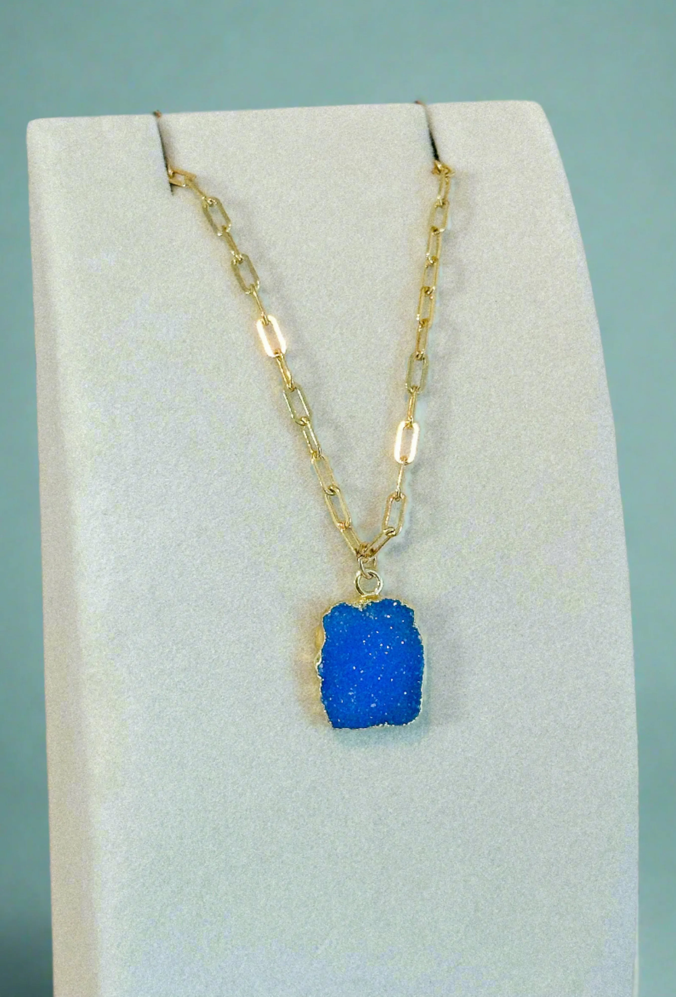 Blue Druzy Necklace - Ready to Ship 18