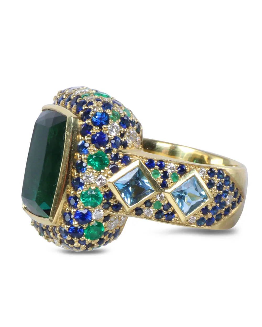 Blue Sapphire and Emerald Cocktail Ring