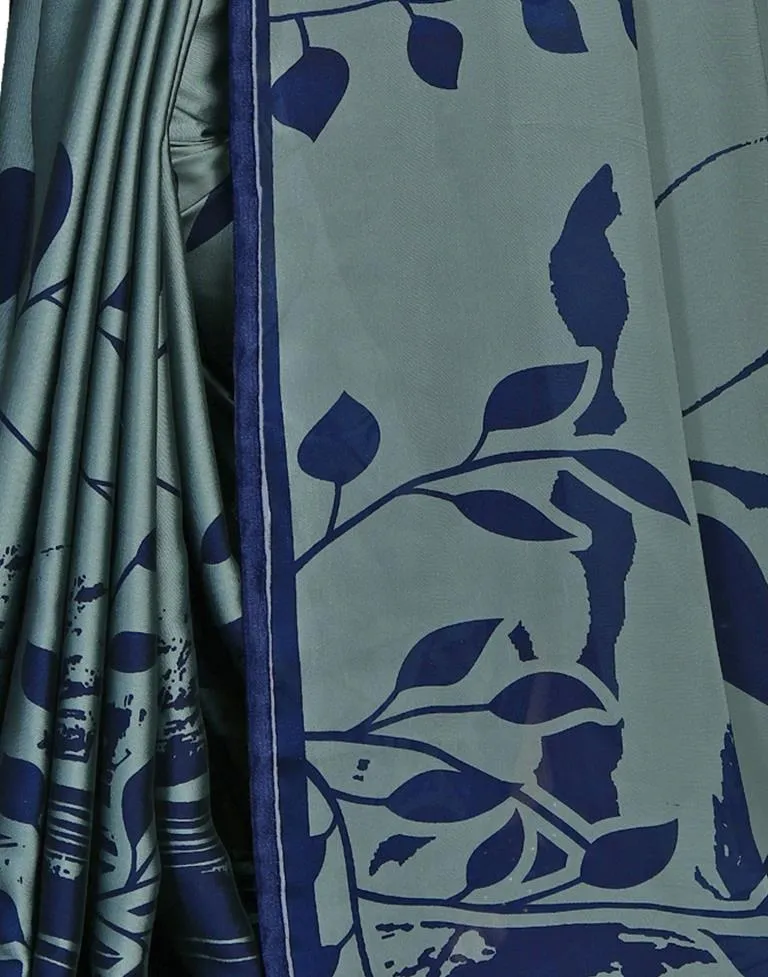 Blueish Grey Printed Saree