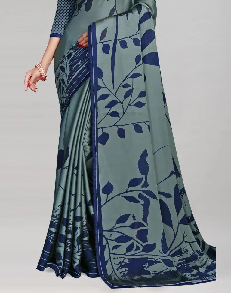 Blueish Grey Printed Saree